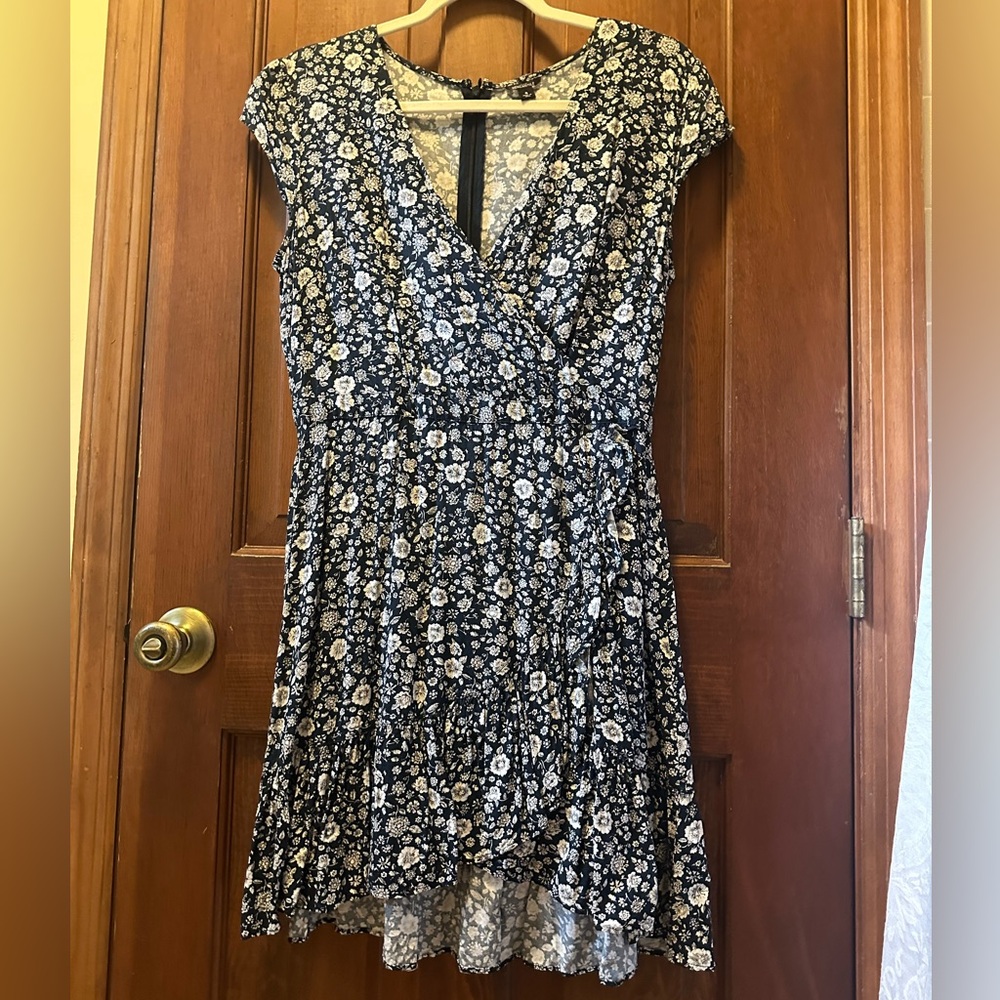 J. Crew Navy and White Floral Wrap Midi Dress